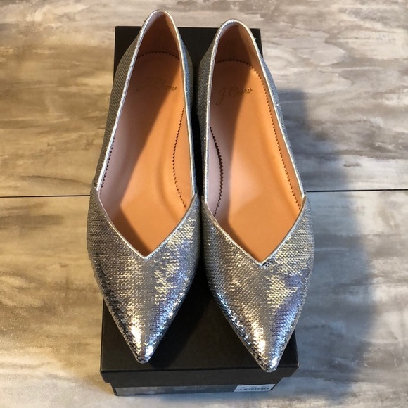J.Crew Silver Sequin D’Orsay Flats 6.5 - Picture 2 of 8